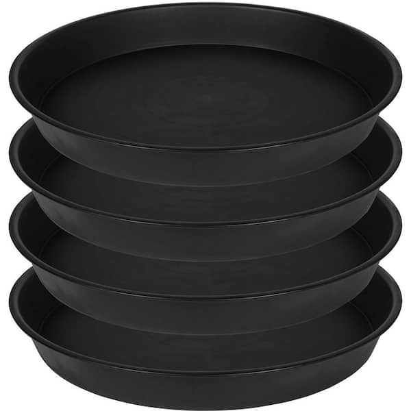 4-Pack 19 in. Black Plastic Large Deep Plant Saucer Drip Tray for Indoor and Outdoor