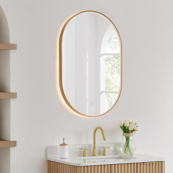 Mizani 24 in.W x 36 in.H Oval Aluminum Framed LED Wall Mounted Bathroom Vanity Mirror in Brushed Copper