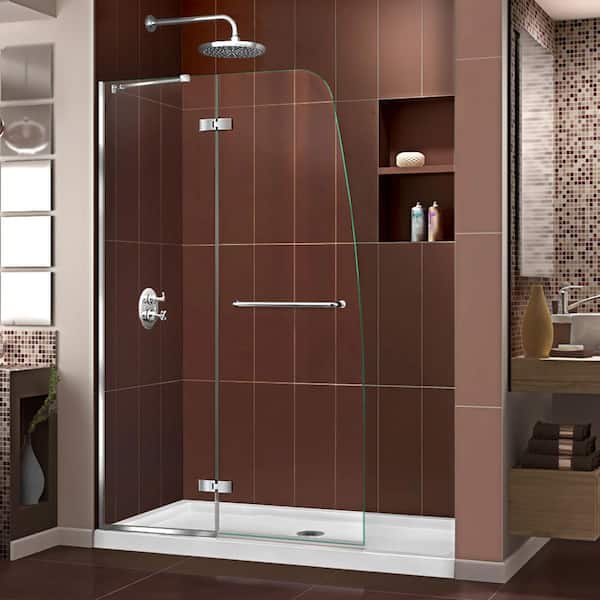 DreamLine Aqua Ultra 30 in. x 60 in. x 74.75 in. Semi-Framed Hinged Shower Door in Chrome with Center Drain White Acrylic Base