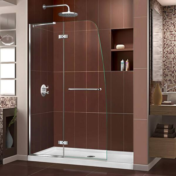 DreamLine Aqua Ultra 34 in. x 60 in. x 74.75 in. Semi-Framed Hinged Shower Door in Chrome with Center Drain White Acrylic Base