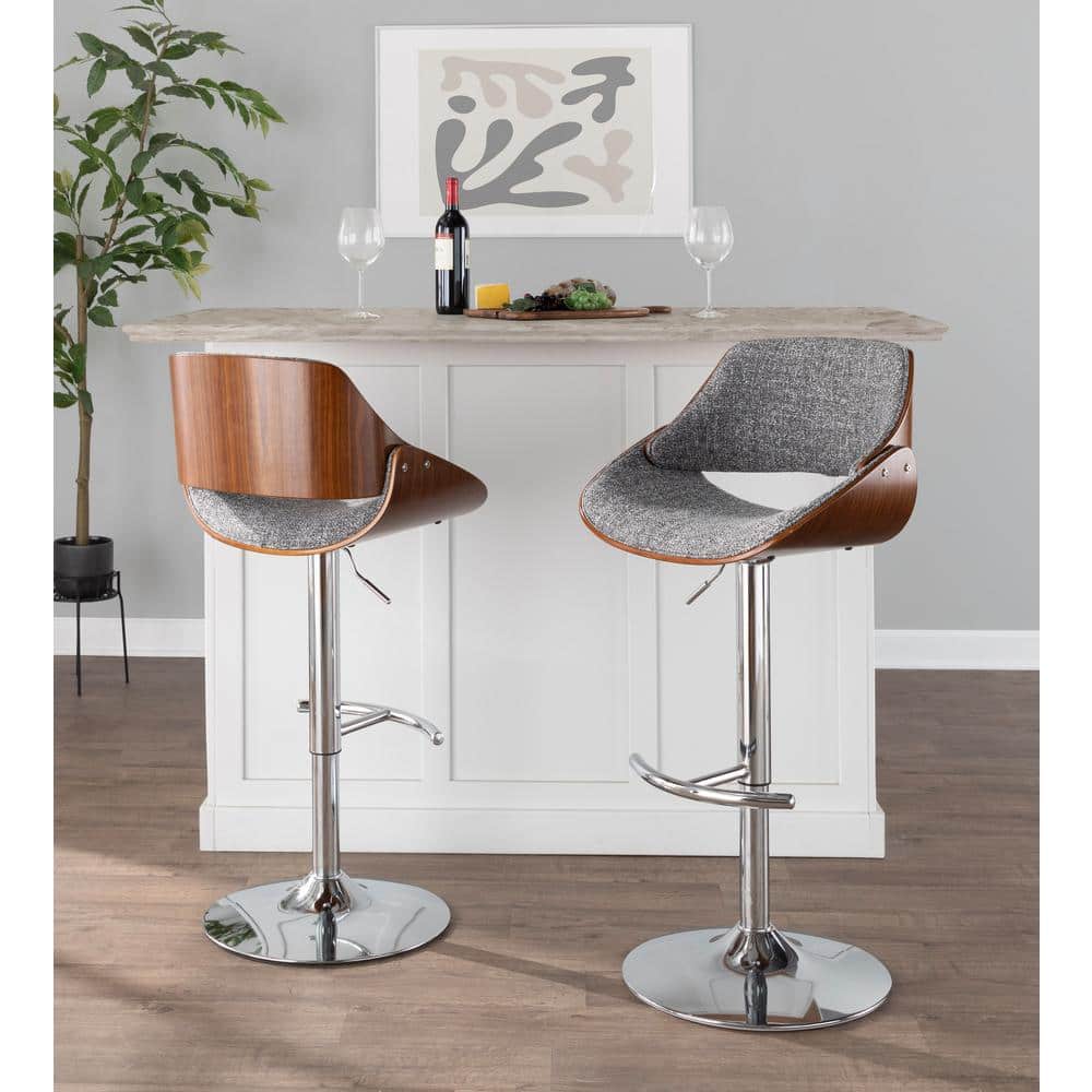 Gray Walnut Adjustable Swivel Barstool with Chrome Base