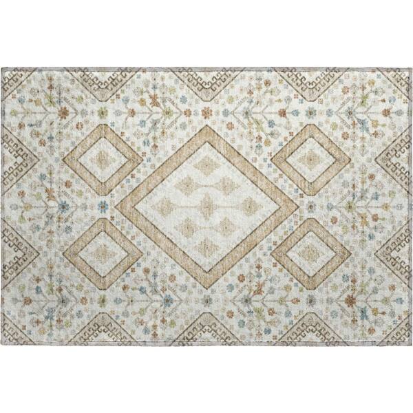 Mayfield Premium Machine Washable Abstract AMF2459 Ivory 3 ft. x 4 ft. Area Rug