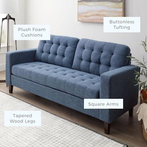 Brynn 76 in. Navy Polyester Upholstered 3 Seat Square Arm Sofa with Buttonless Tufting