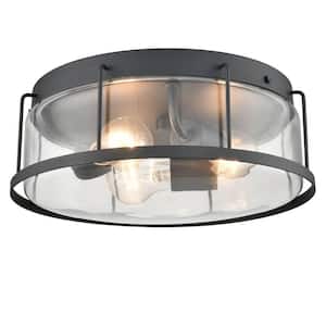 13.2 in. 3-Light Fixture Black Finish Modern Flush Mount with Clear Glass Shade 1-Pack