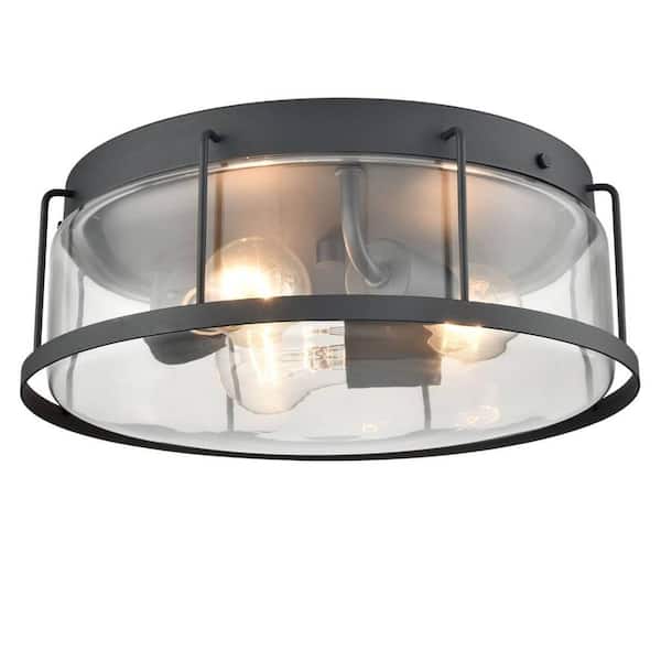 CLAXY 13.2 in. 3-Light Fixture Black Finish Modern Flush Mount with Clear Glass Shade 1-Pack