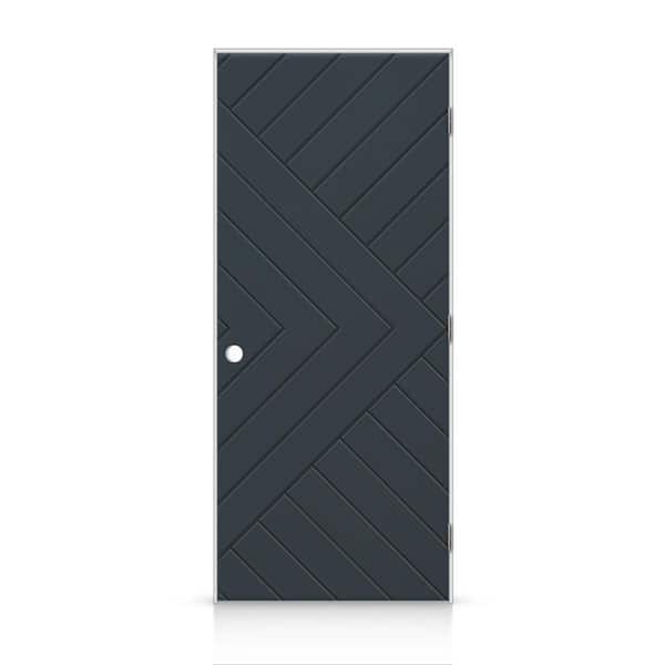 CALHOME 26 in. x 80 in. Chevron Arrow Left-Handed Hollow-Core Charcoal Gray Painted Composite Single Prehung Interior Door