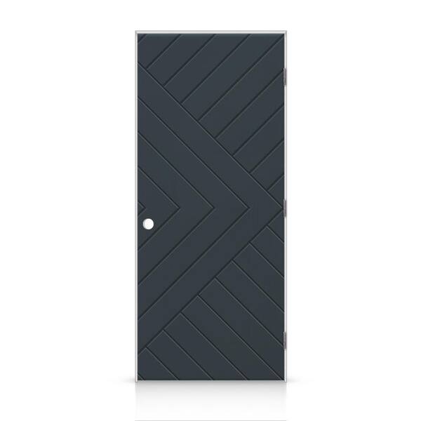 CALHOME 42 in. x 80 in. Chevron Arrow Left-Handed Hollow-Core Charcoal Gray Painted Composite Single Prehung Interior Door