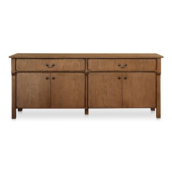 Bastian Warm Brown Oak Wood Buffet with Curved Front Legs and 6-Compartment Storage
