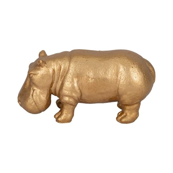 Gold 8 in. x 4 in. Ceramic Hungry Hippo-Shaped Boho Decorative Figurine