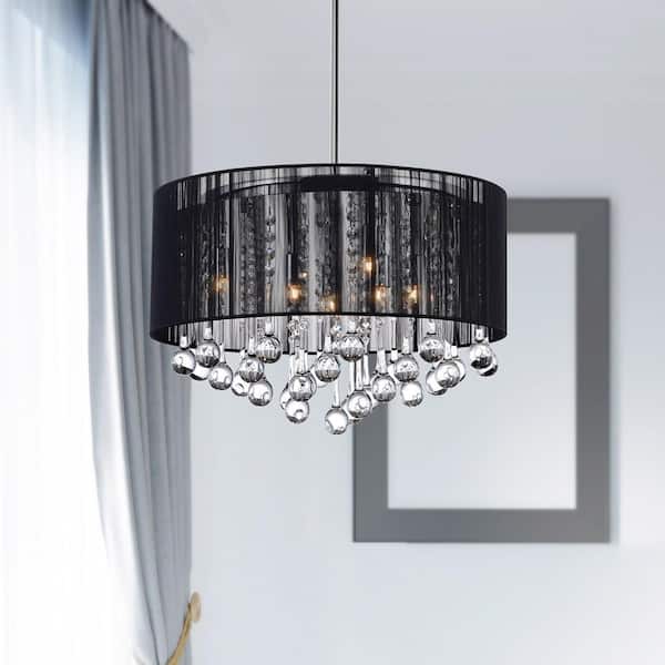 Water Drop 6 Light Drum Shade Chandelier With Chrome Finish