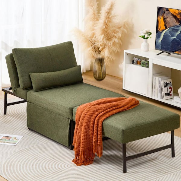 Unbranded Sleeper Chair 4-in-1 to 5-in-1 Convertible Multi-Function Metal Outdoor Folding Recliner with Green Cushion