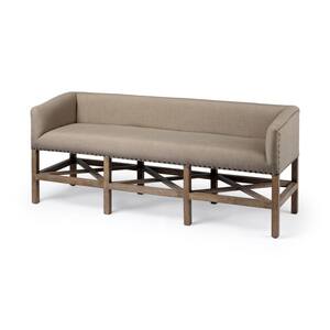 Bergen 60 W x 19 D Beige Fabric Covered Seat W/Brown Wood Frame Accent Bench