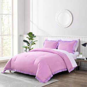 Shatex Ruffled Bed-in-A-Bag Purple 7-Piece All Season Ultra Soft Polyester Queen Comforter Set with Ruffles