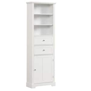 22 in. W x 10 in. D x 67 in. H White MDF Board Freestanding Storage Linen Cabinet with Door and Drawers