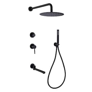 2 Handles 3-Spray Wall Mount Fixed and Handheld Showerheads 6.6GPM in Black (Embedded Box Included)