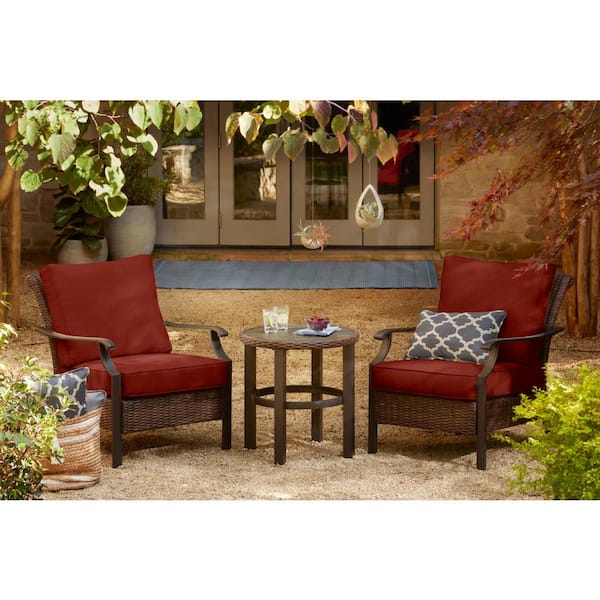 Hampton Bay Harper Creek 3-Piece Brown Steel Outdoor Patio Chair Set with Sunbrella Henna Red Cushions