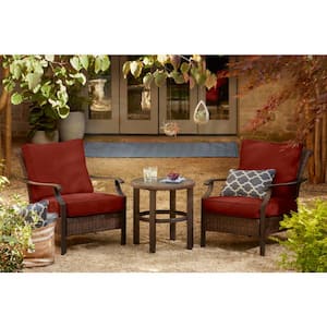 Harper Creek 3-Piece Brown Steel Outdoor Patio Chair Set with Sunbrella Henna Red Cushions