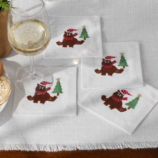 Company Cotton Embroidered Novelty 5 in. W x 5 in. H Brown Cotton Napkins Set of 4
