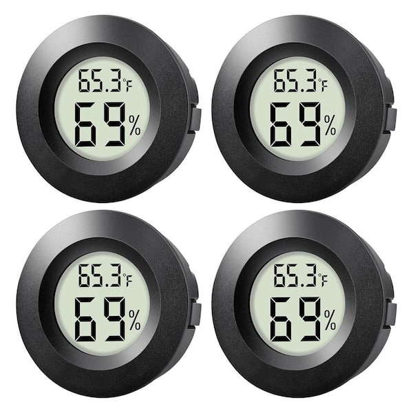 Mini Digital LCD Thermometer Wireless Humidity Sensor Indoor Outdoor Round Display for Reptile, Jars 4 Pack