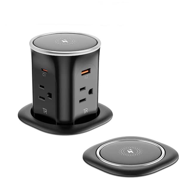 9-Outlet 4-Ports USB-A 2-Ports USB-C Surge Protector with 15-Watt Wireless Charger Tamper Resistant Pop Up