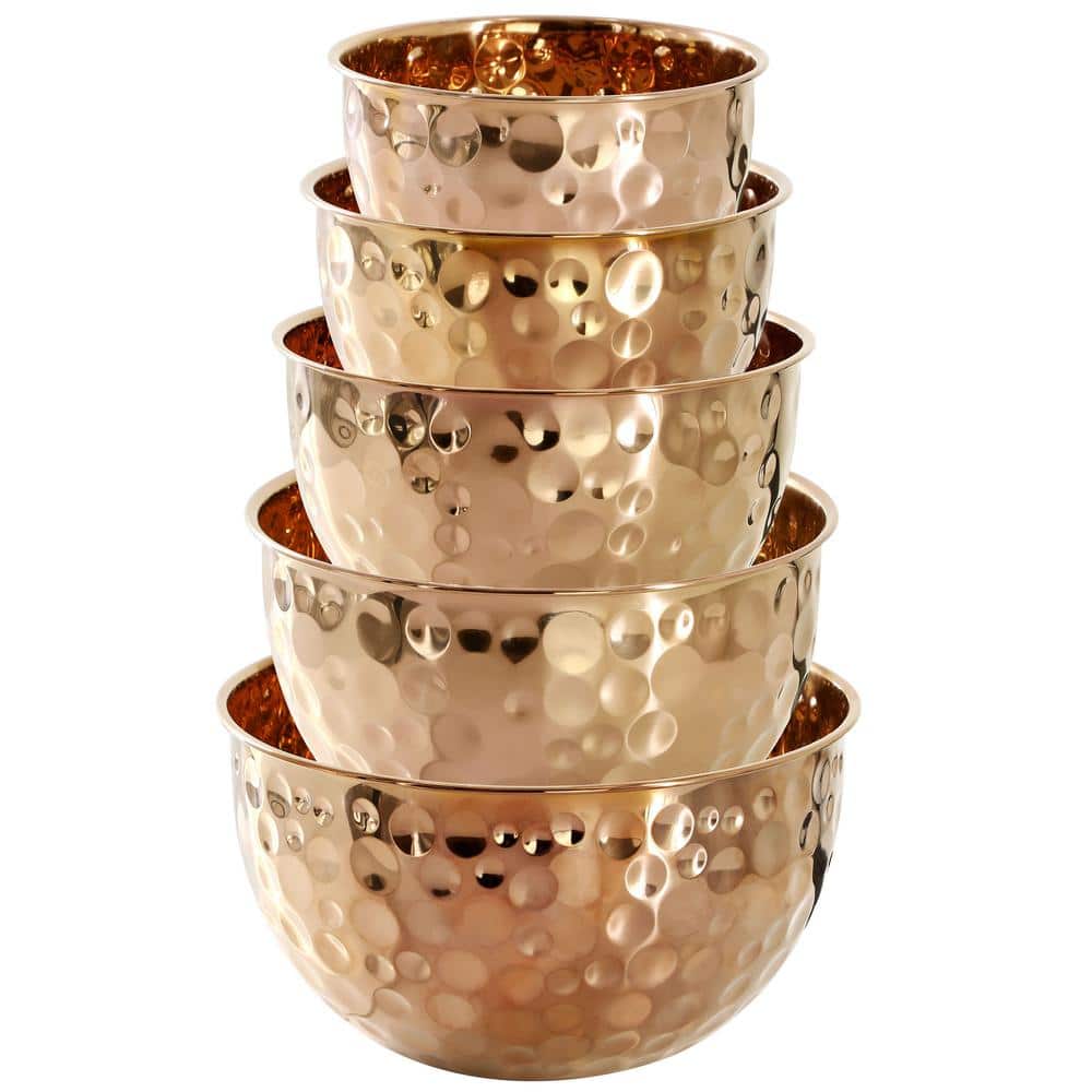 Hammered Copper 5-Piece Stainless Steel Serving Bowl Set