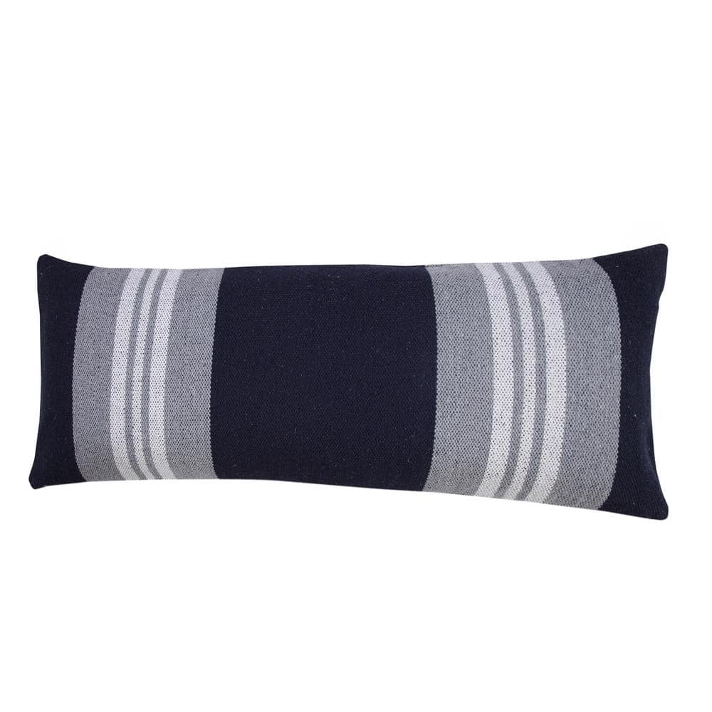 Blue and Gray Striped Cotton Lumbar Throw Pillow