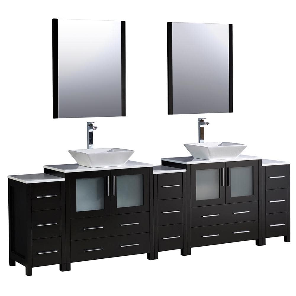 Fresca Torino 96 In Double Vanity In Espresso With Glass Stone Vanity Top In White With White Basins And Mirrors Fvn62 96es Vsl The Home Depot
