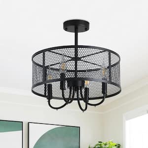 15.7 in. 4-Light Black Transitional Semi-Flush Mount Lighting with No Bulbs Included