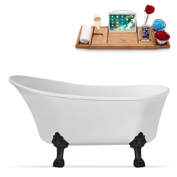 Streamline 67 in. Acrylic Clawfoot Non-Whirlpool Bathtub in Glossy White with Glossy White Drain and Matte Black Clawfeet