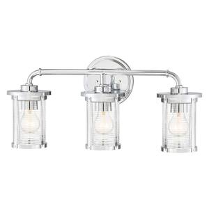 Cylinder Style 23 in. 3-Light Chrome Vanity Light with Clear Ribbed Glass Shades