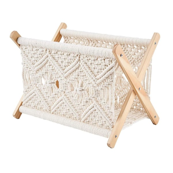 Beige 14.2 in. x 10.2 in. Wood Freestanding Magazine Rack