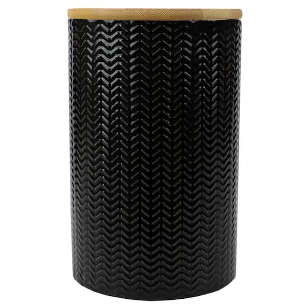 Home Basics Wave Large Ceramic Canister, Black