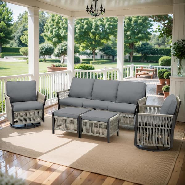 Buenaola Nyajiah 5-Piece Wicker Outdoor Patio Conversation Set with Gray Cushions
