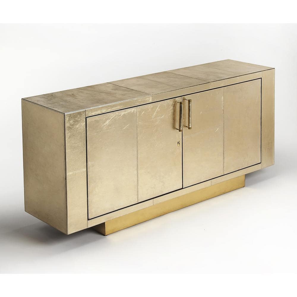 Francois Gold Leather Buffet Sideboard with Brass Base