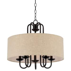 Gwenyth 60-Watt 5-Light Oil-Rubbed Bronze Modern Chandelier with Oatmeal Shade, No Bulb Included