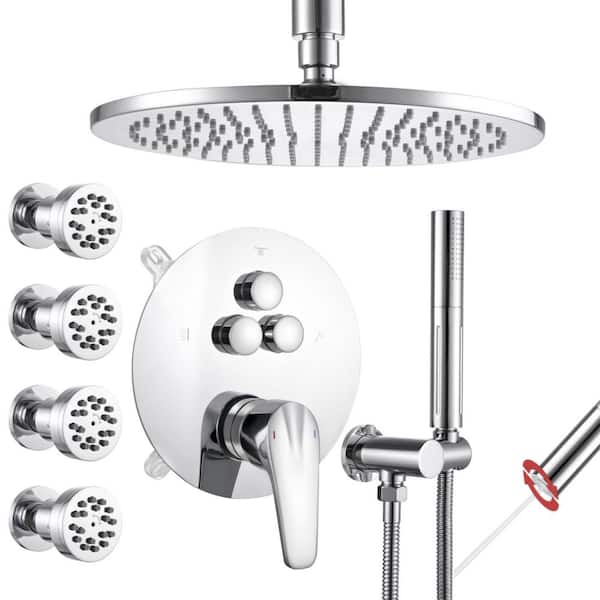 Vanfoxle Single Handle 1-Spray 3 Spray Patterns Shower Faucet 1.8 GPM with Pressure Balance, 10 in. Shower Head Chrome