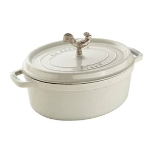 Cast Iron 5. 75 qt. Oval Cast Iron Coq au Vin Dutch Oven in White Truffle with Lid