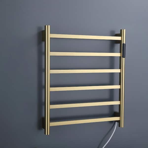 Unbranded 6-Bar Plug-in/Hardwired Wall Mounted Electric Towel Warmer Rack in Brushed Gold with Timer Waterproof JYTowelW2
