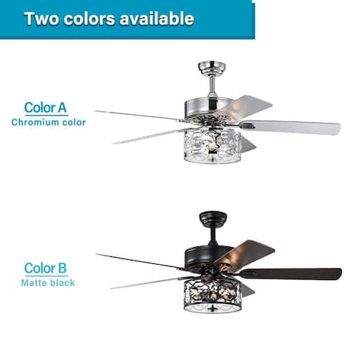 52 in. Indoor Chrome Modern Industrial Ceiling Fan with Light and Remote Control, 3xE12, No Bulb Lighting