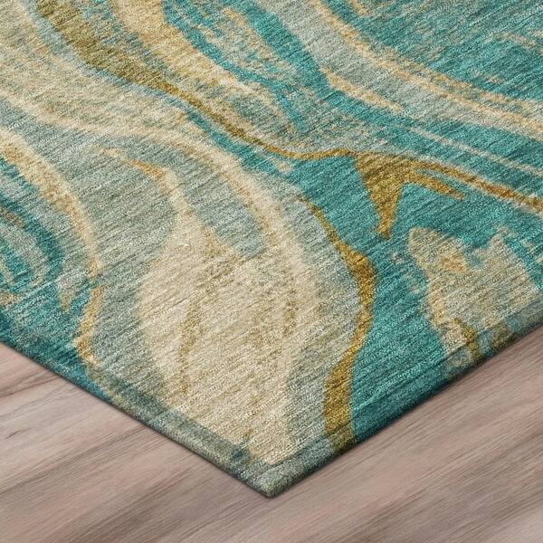 Chantille Machine Washable Indoor/Outdoor Abstract ACN3025 Teal 2 ft. x 3 ft. Accent Rug