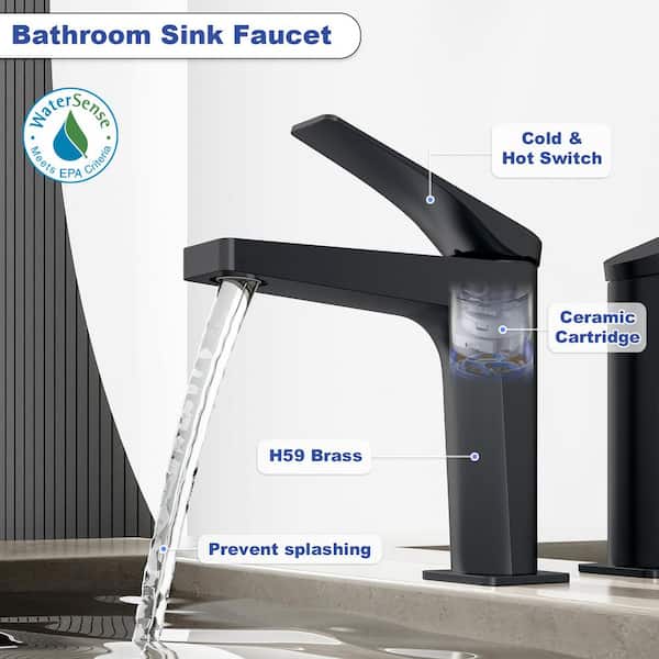 NOBLE Single Handle Sink Faucet Mid Arc Single Hole Bathroom Faucet with Deckplate in Matte Black