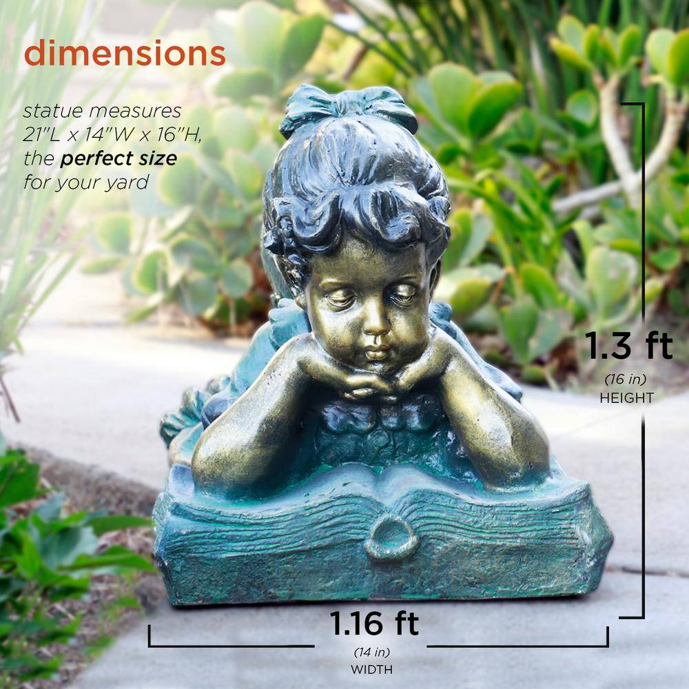 Antique Bronze Girl Reading Book Lawn Statue