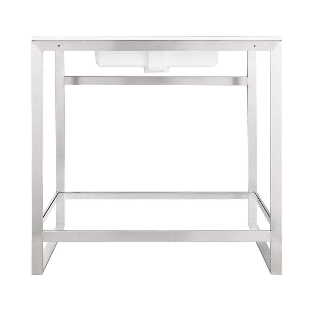 Brushed Nickel and Glossy White Glass Console Sink