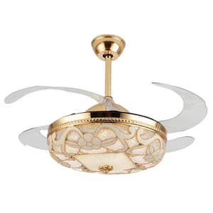 42 in. Gold Indoor Modern Elegant Integrated LED Retractable Blades Ceiling Fan with Remote Control