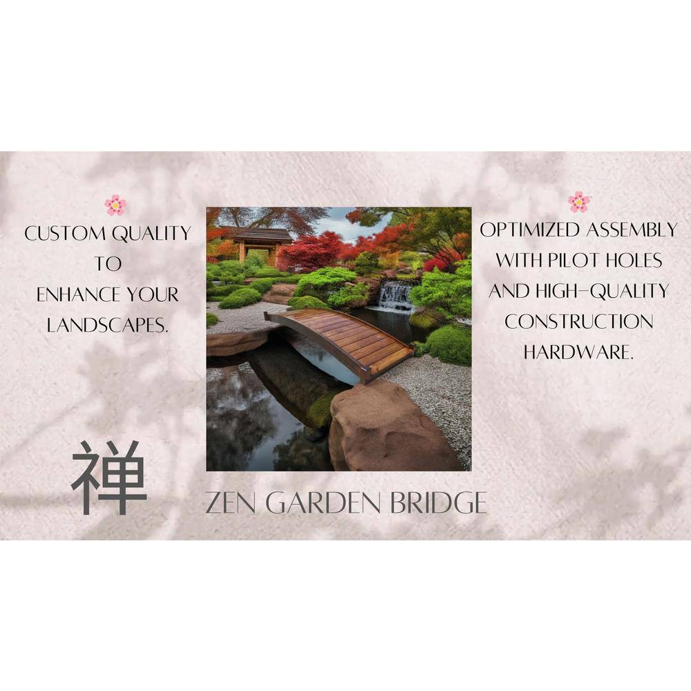 8 ft Natural Wood Japanese Zen Garden Bridge
