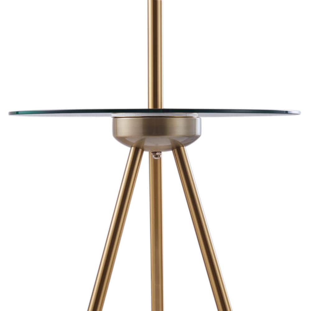 Modern Tripod Outdoor Floor Lamp with Glass Table and USB, Black