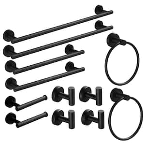 12-Piece Bathroom Hardware Set with Towel Ring Toilet Paper Holder Towel Hook and Towel Bar in Black