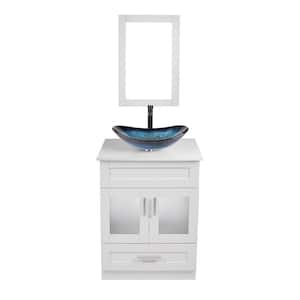 24 in. W x 19 in. D x 44 in. H Blue Single Sink Bath Vanity in White with White Solid Surface Top and Mirror