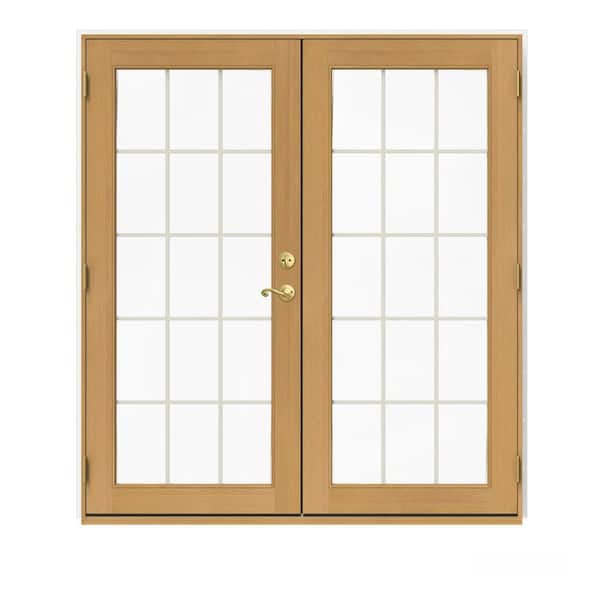 JELD-WEN 80 in. x 72 in. W-2500 White Clad Wood Right-Hand 15 Lite French Patio Door w/Unfinished Interior