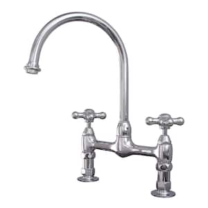 Harding Two Handle Bridge Kitchen Faucet with Cross Handles in Polished Chrome